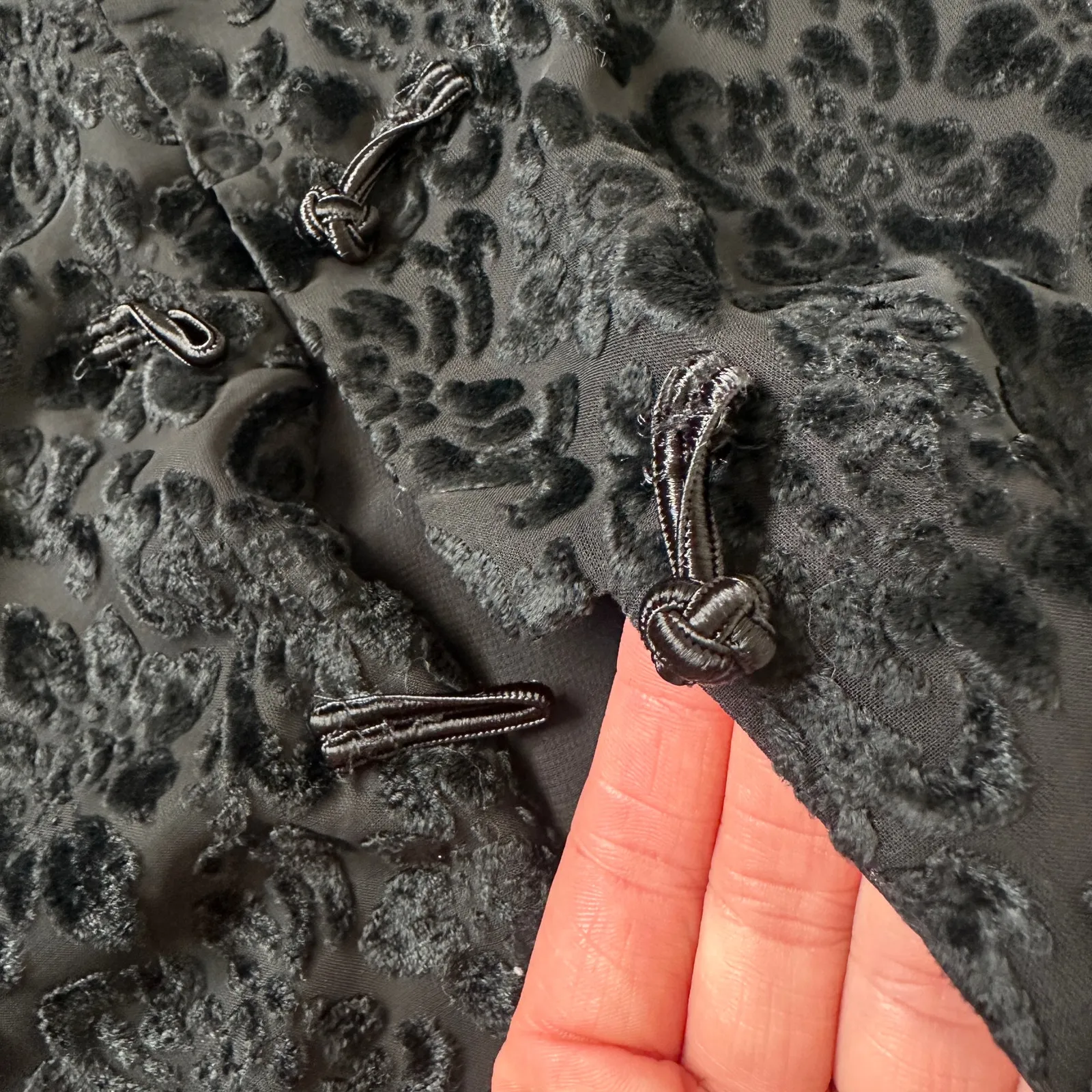 Vintage 90s Gap Black Velvet Burnout Vest Mandarin Collar Boho Whimsygoth - Image 9