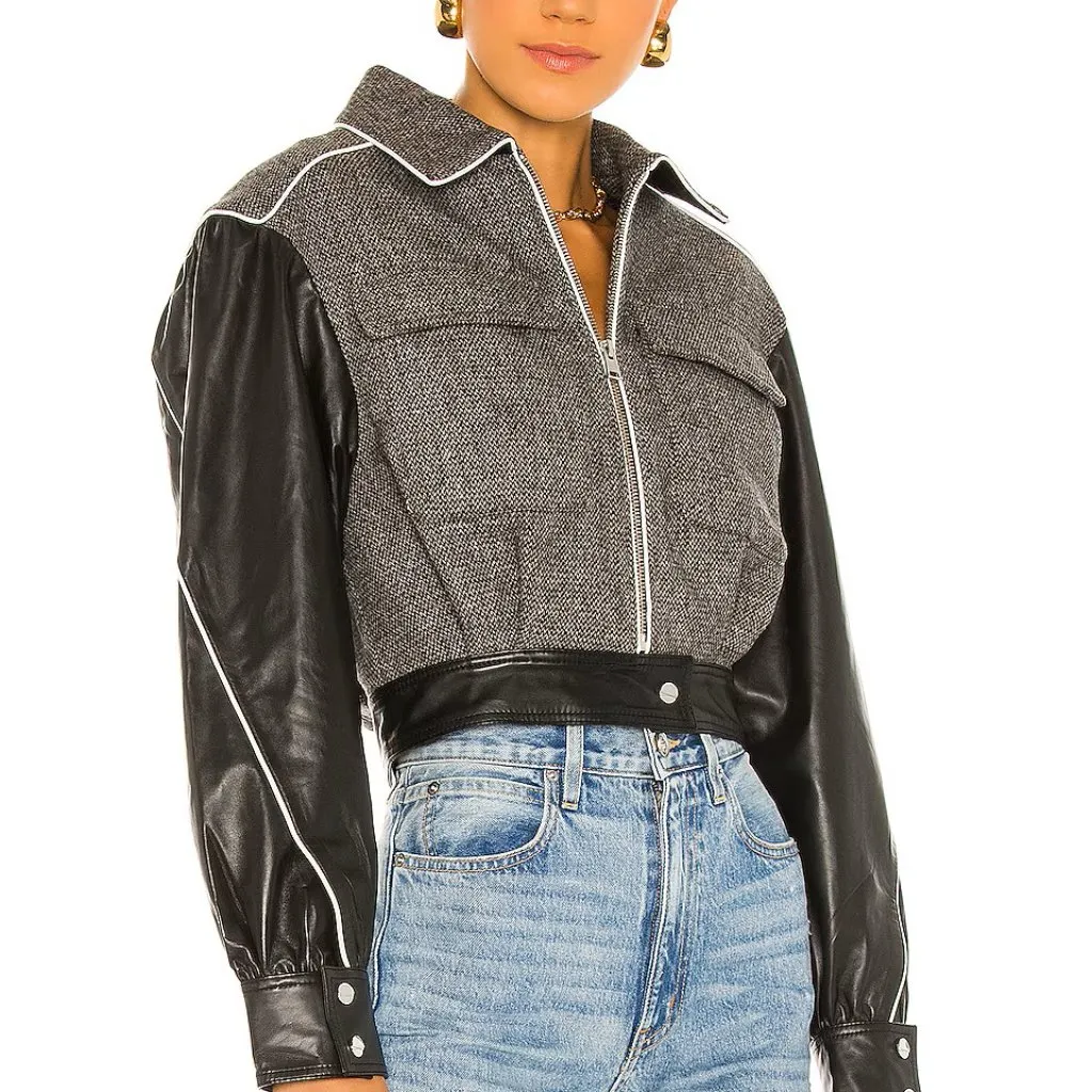 LAMARQUE‎ NEW Women's Dabria Bomber Jacket Leather Wool Black Size Medium - Image 8