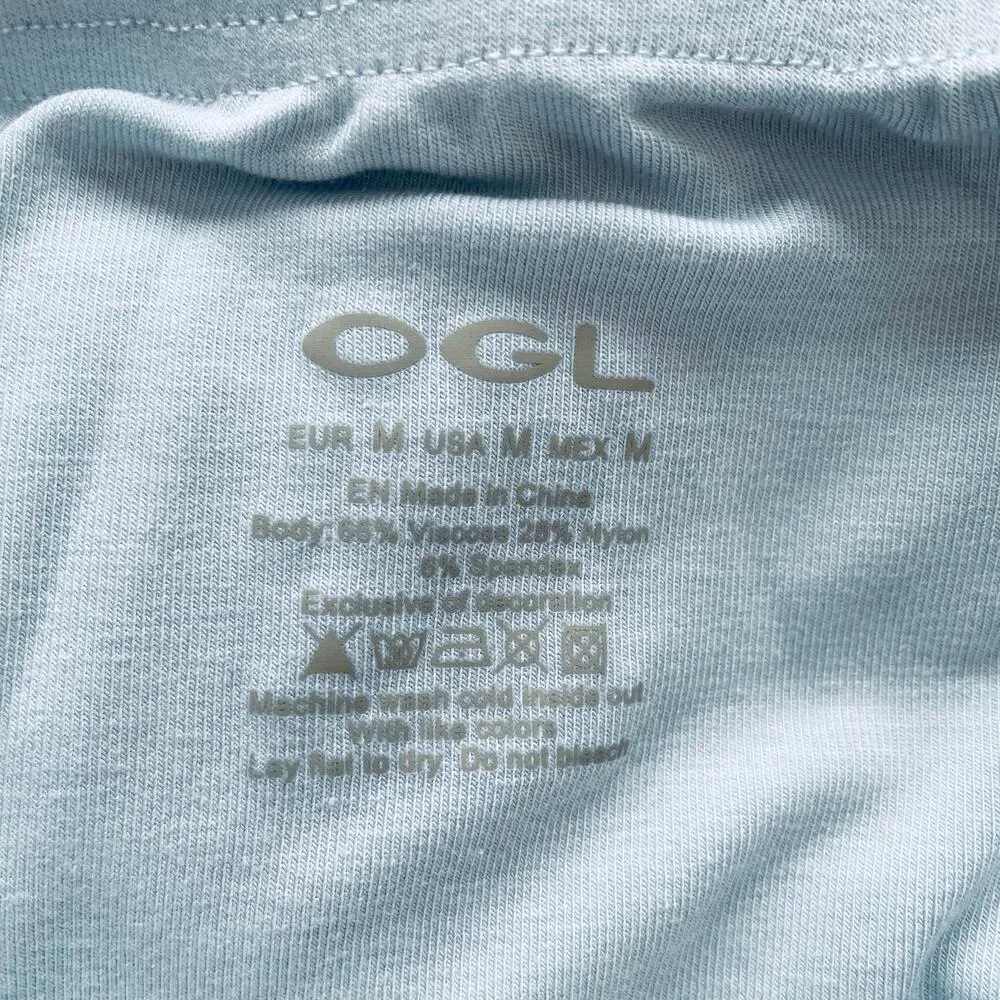 OGL Midi Skirt Ruched Sides Elastic Waist Light Blue Size Medium - Image 6