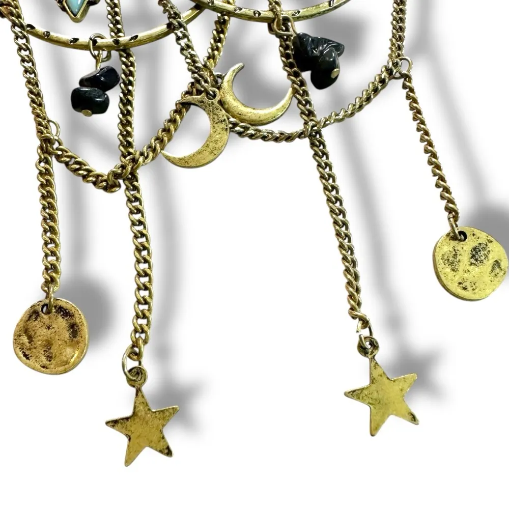 Free People Dancing In The Street Hoops Gold NWT Bohemian Witchy Moon Stars - Image 6