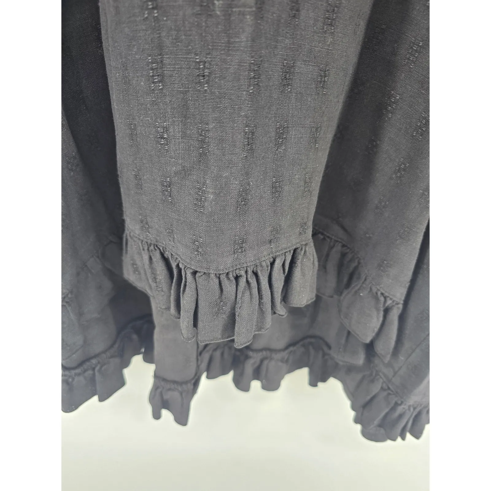 Bryn Walker Linen Black Textured Eyelet Ruffle Hem Midi Dress Women's Size Large - Image 2