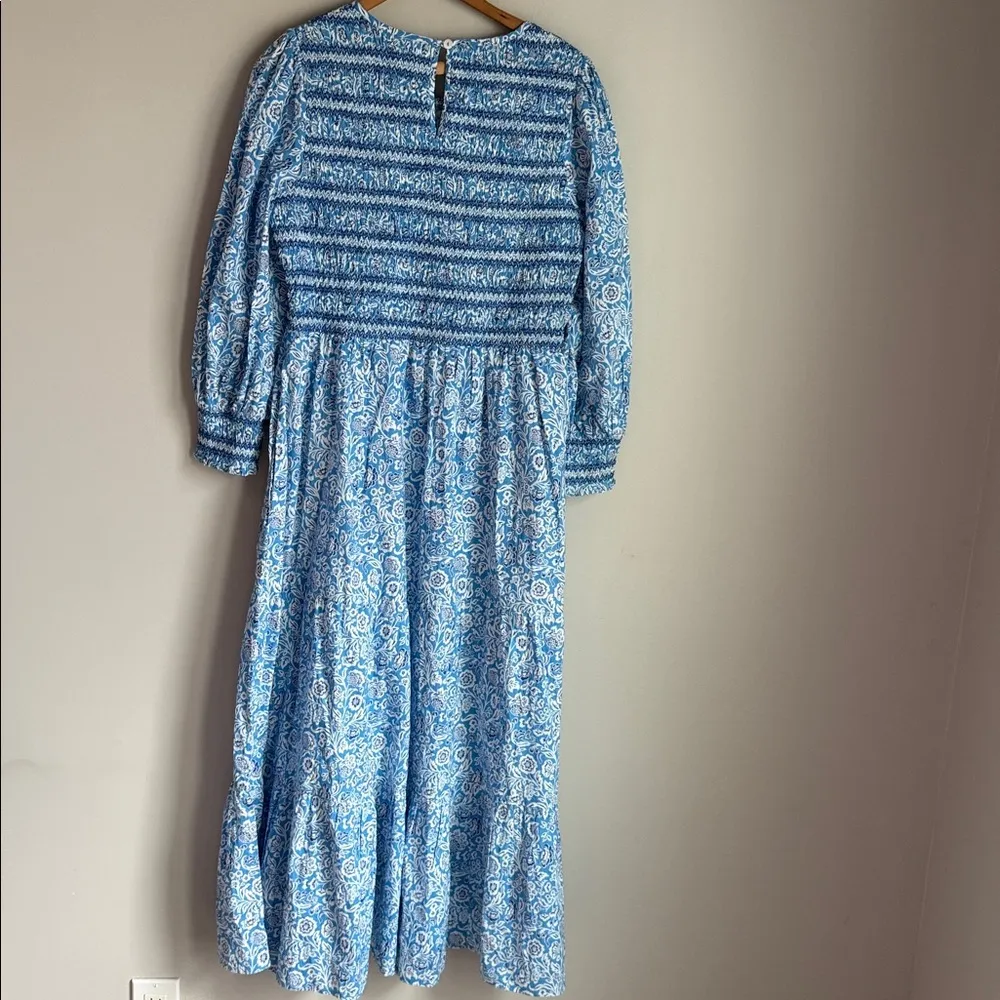 Pink City Prints Ornate Sky Isabel Midi Dress Floral Long Sleeve Smocked - Image 6