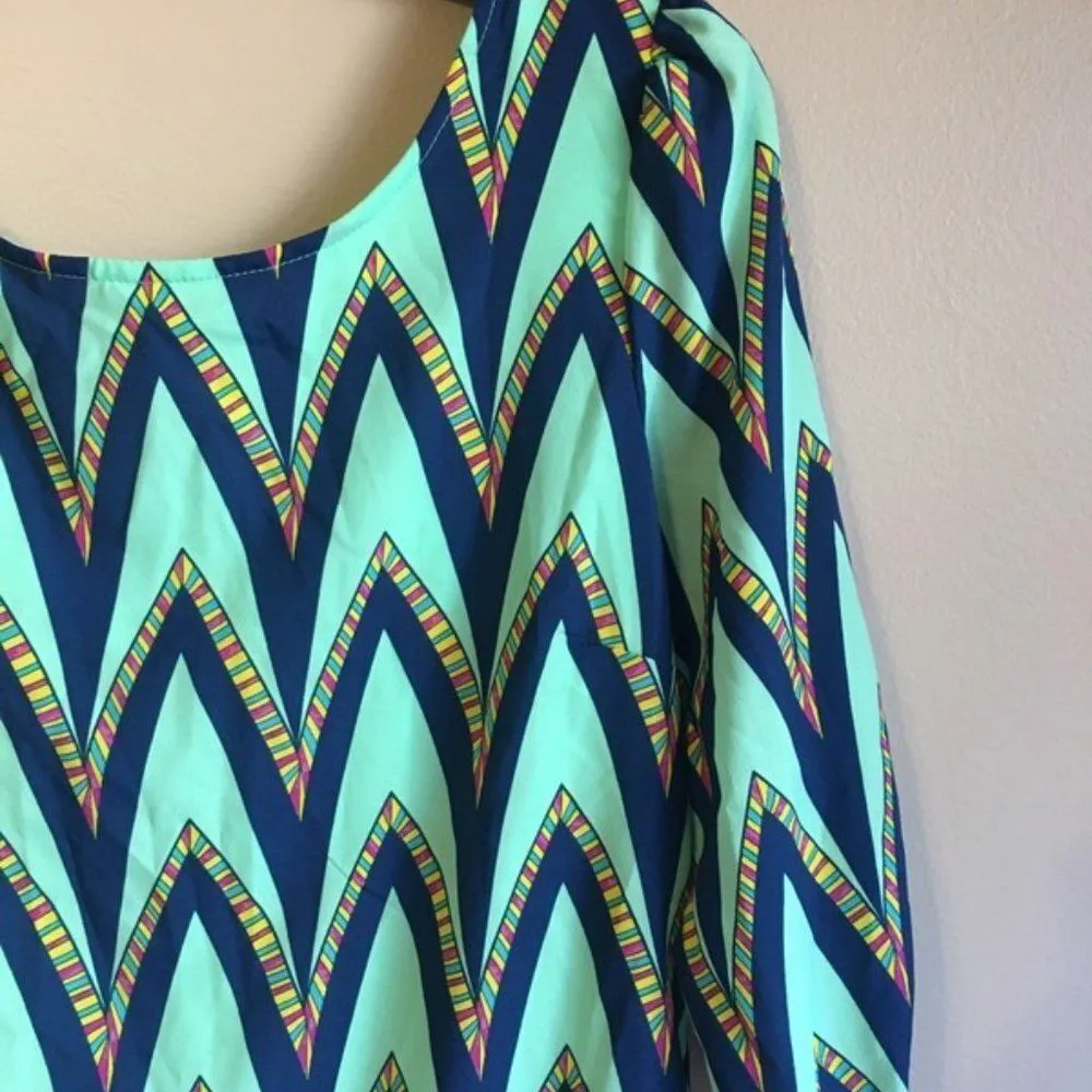 Pink Owl apparel small blue and navy chevron dress - Image 7