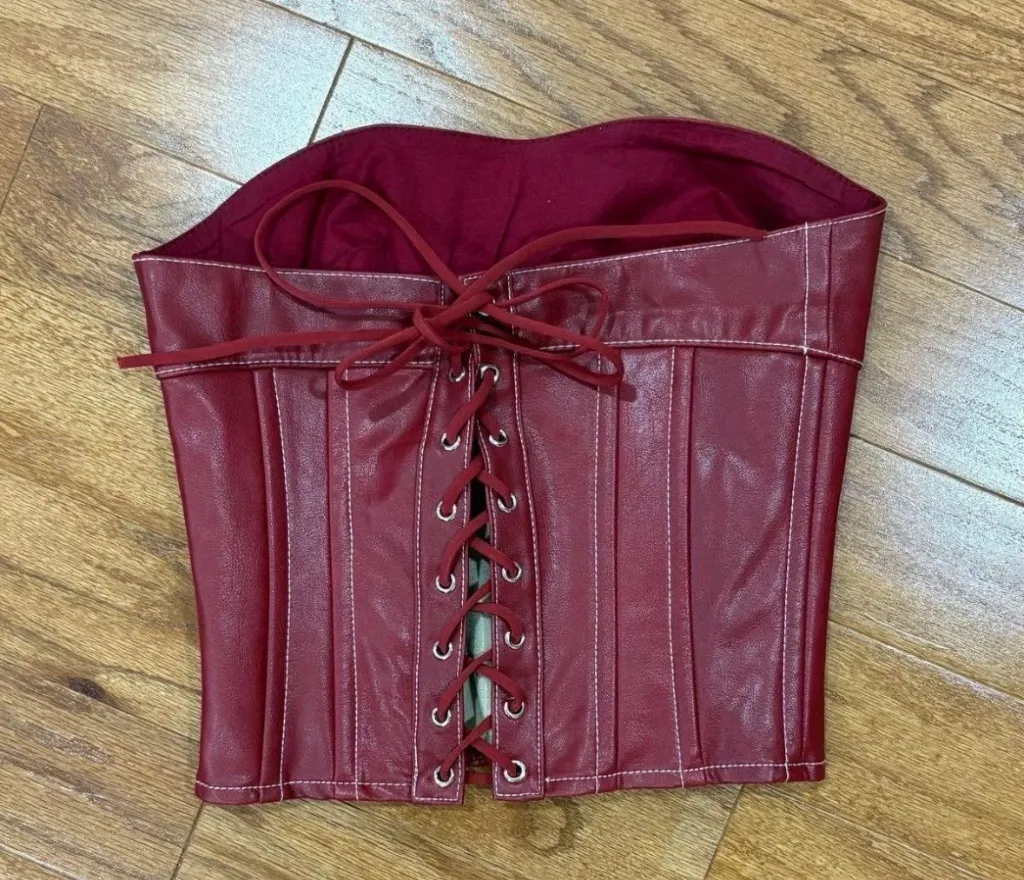 Edikted  Red Leather Corset Top - Image 3