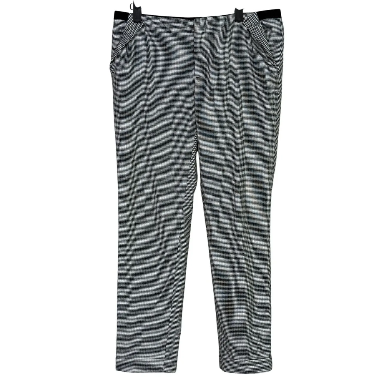 Zara Gingham Straight Leg Crop Slim Pant Ankle Fold Detail Pocket M Black White - Image 10