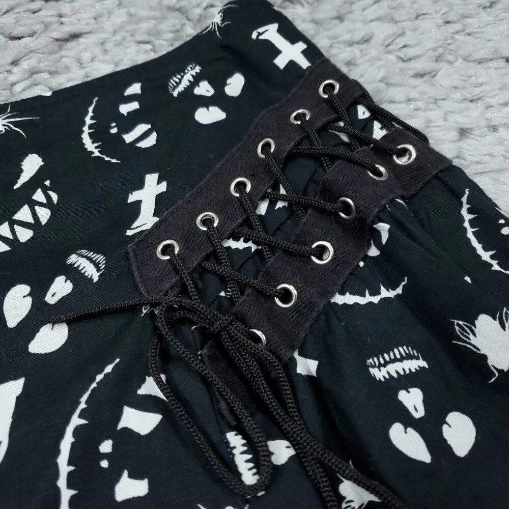 Hell Bunny  Halloween Graveyard Bug Print Black White Mini Skirt Goth Punk Medium - Image 3