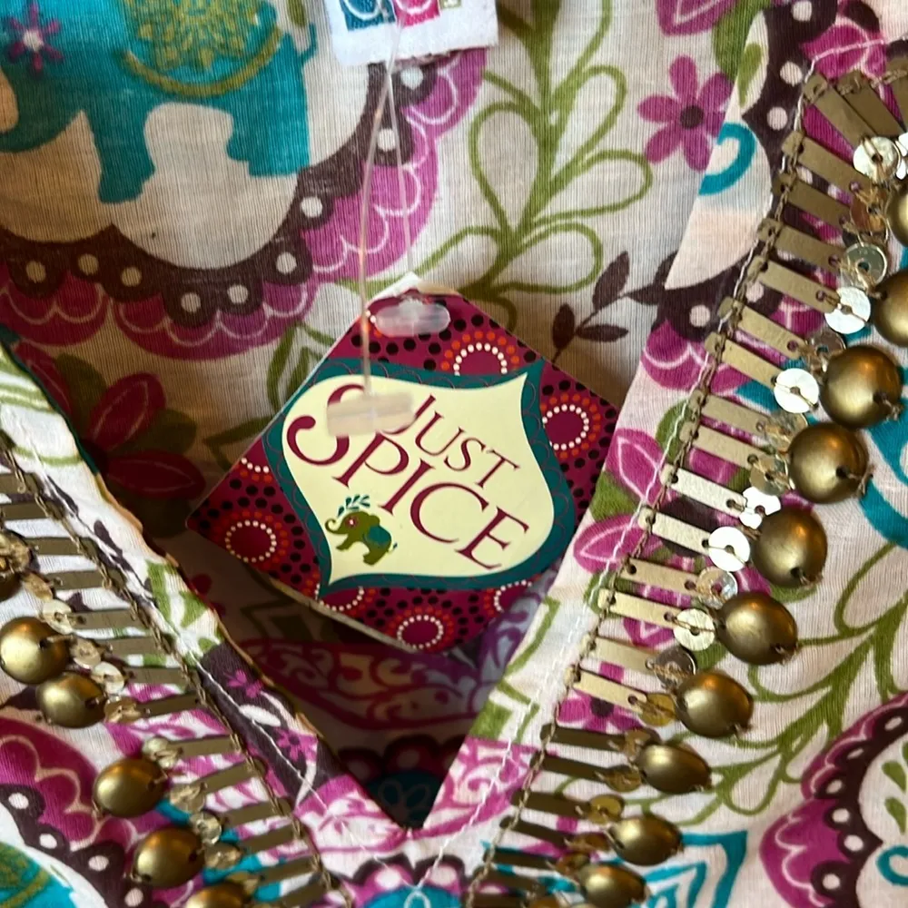 Dress Kaftan Tribal Cotton Tunic India Womens Medium Hippy New Green - Image 4