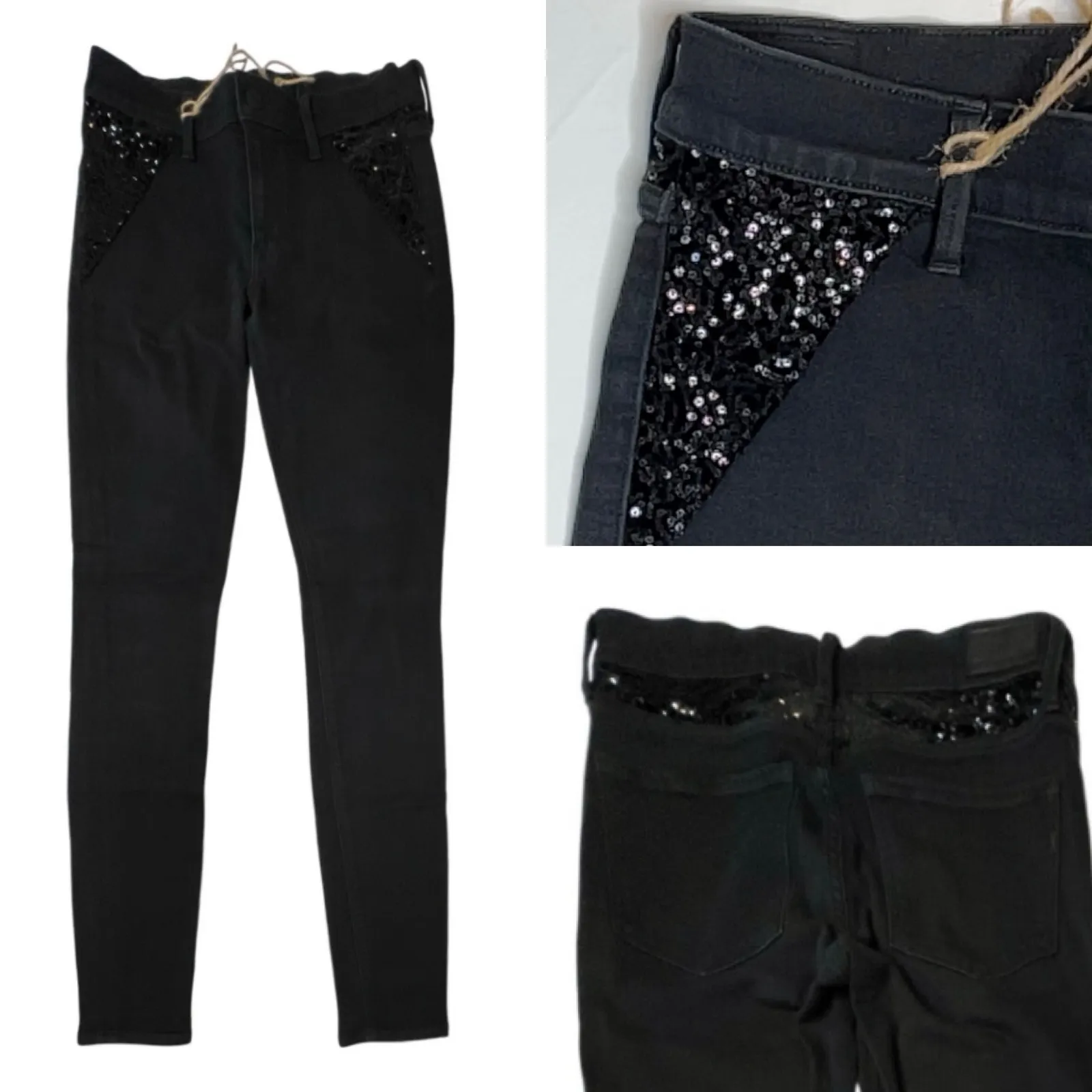 Express‎ Sequin Skinny Black Jeans Stretch Baddie Feminine NWOT 4 Tall Y2k - Image 2