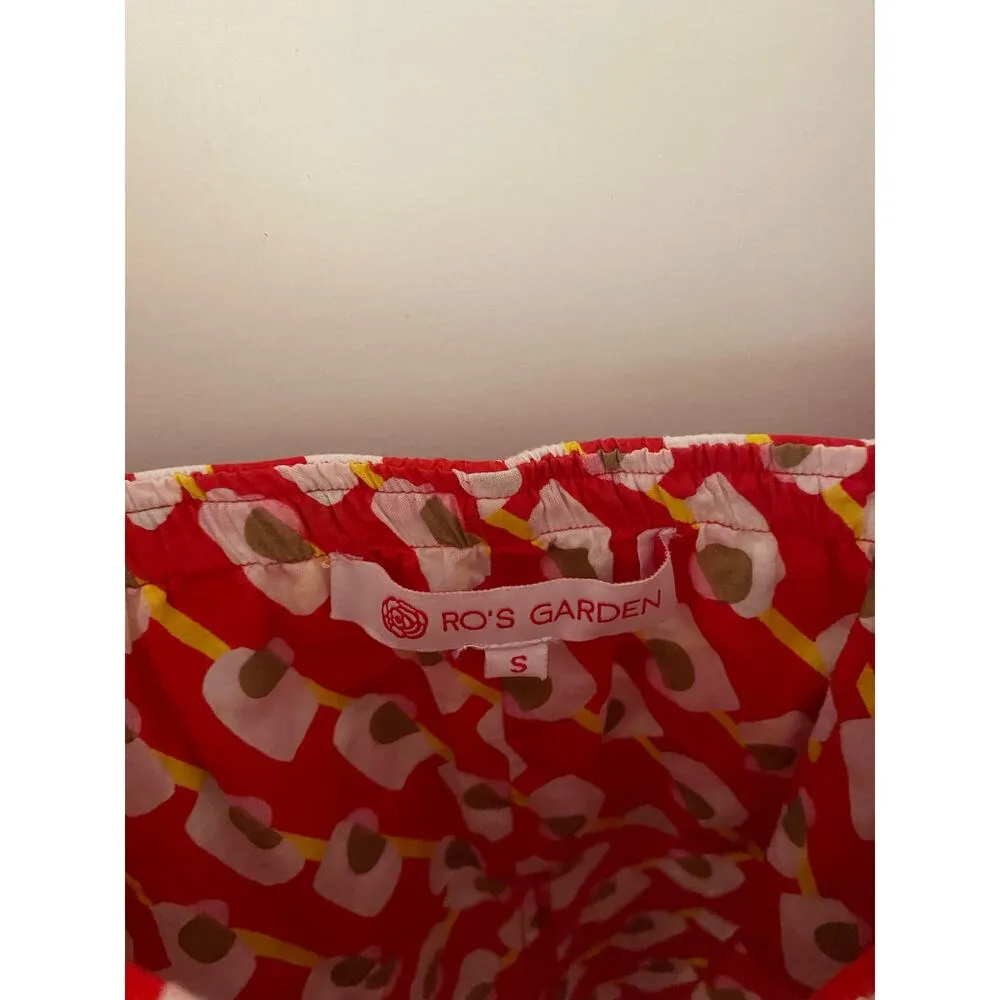 Ro’s Garden Tuckernuck Red White Yellow Square Neck Puff Sleeve Top Button S EUC - Image 5