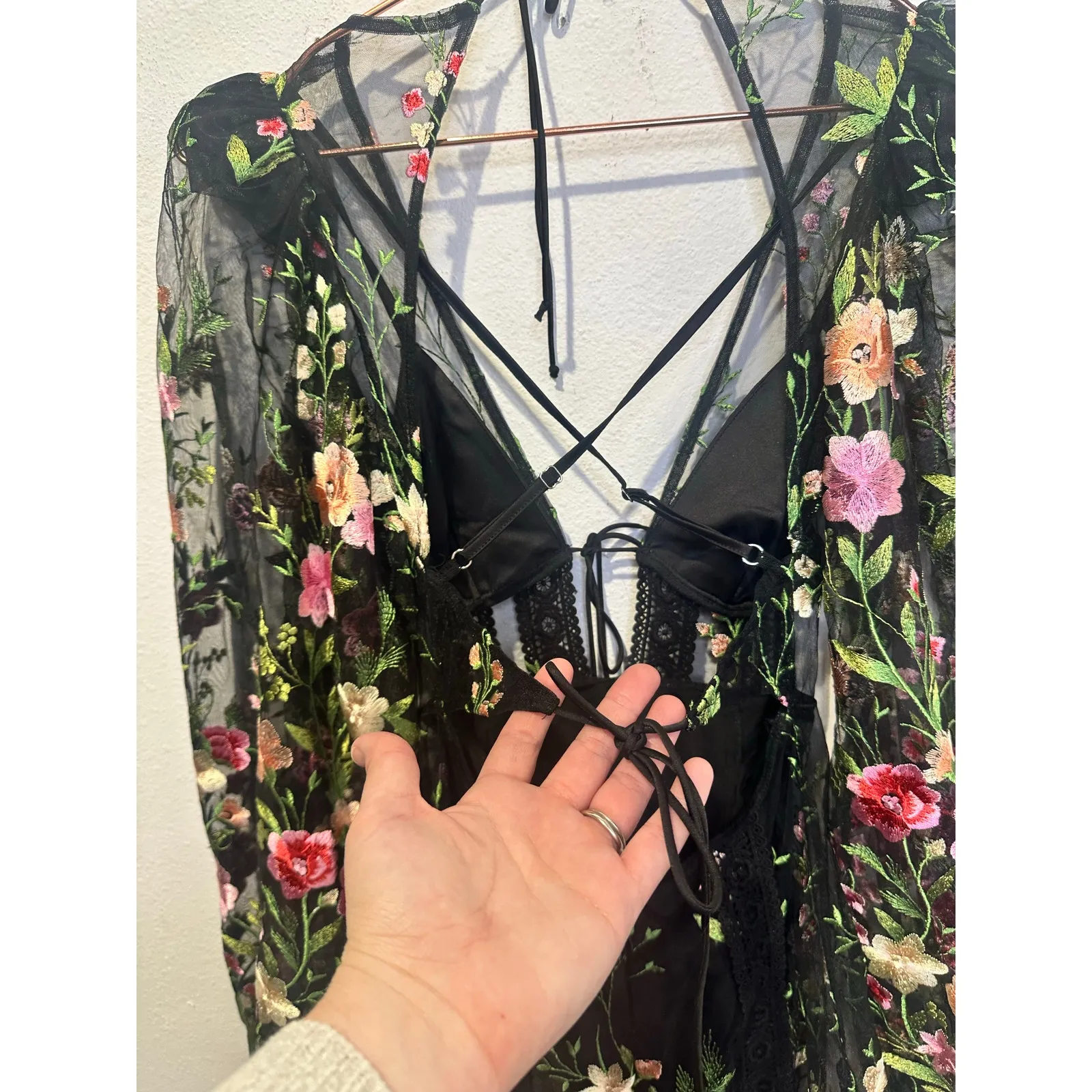 FOR LOVE AND LEMONS Black Pink Luna Embroidered Floral Mesh Maxi Dress sz XXS - Image 11