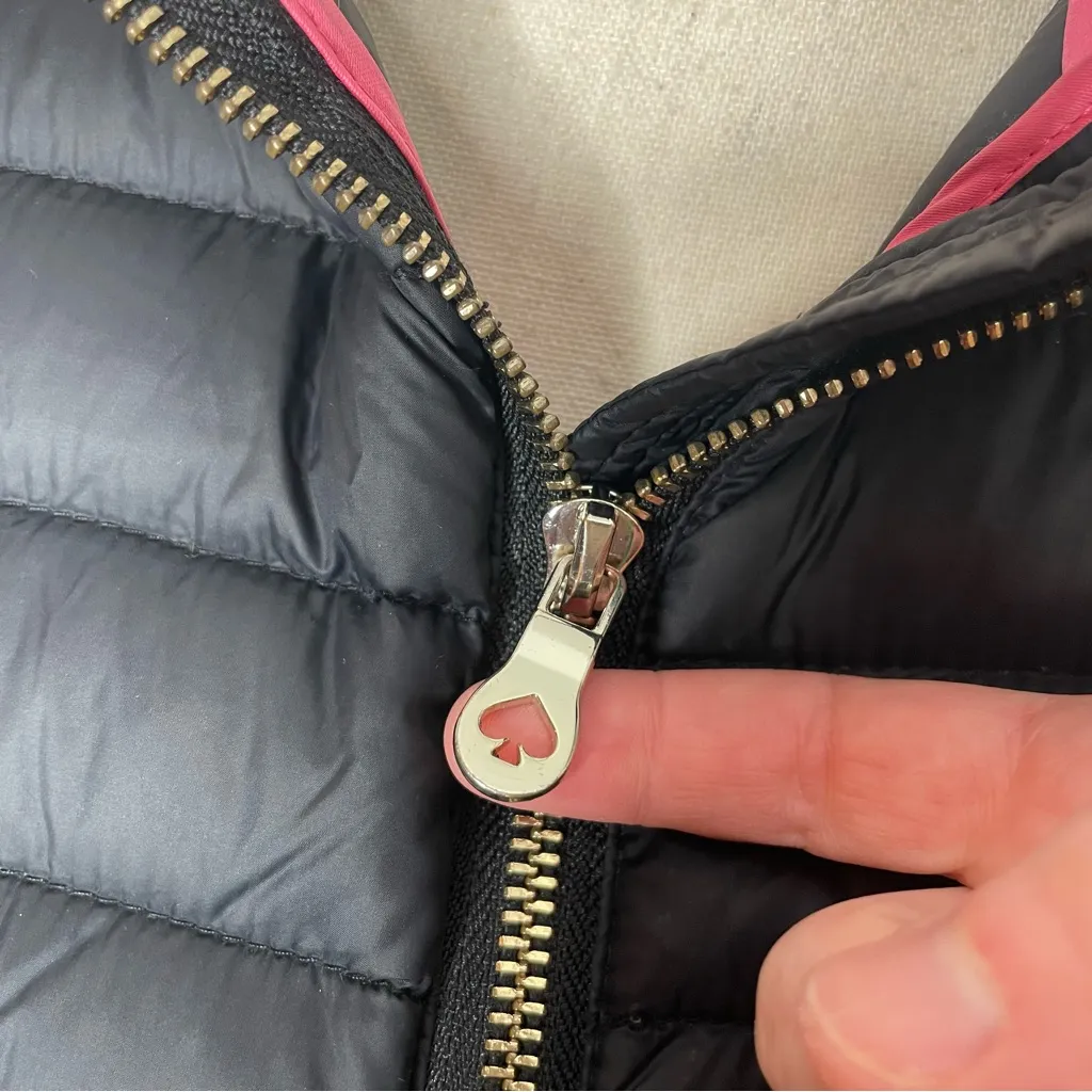 Kate Spade  Packable Puffer Jacket Duck Down Feathers Black Pink Extra Small XS - Image 5