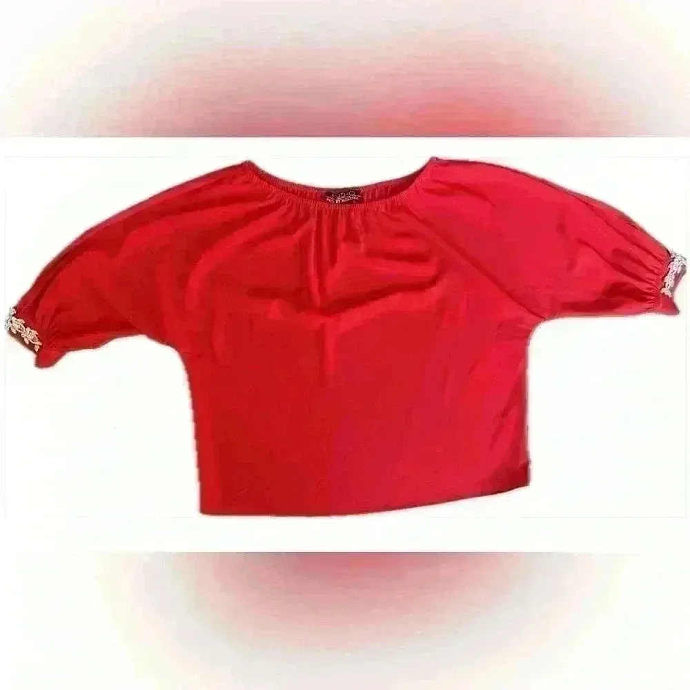 Studio Badgley Mischka Red Embellished Cuffs Blouse (Z15) - Image 3