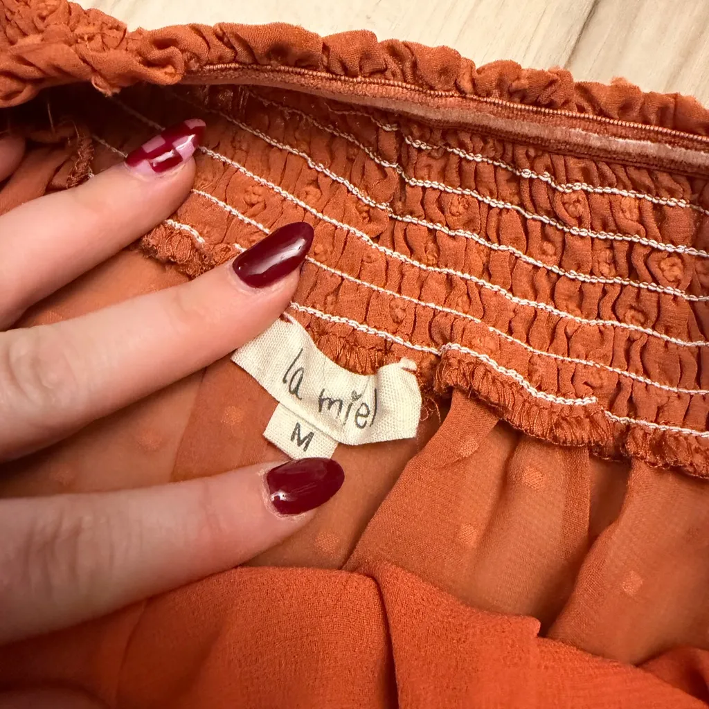 LA MIEL Rust Smocked Blouse Orange Size M - Image 2