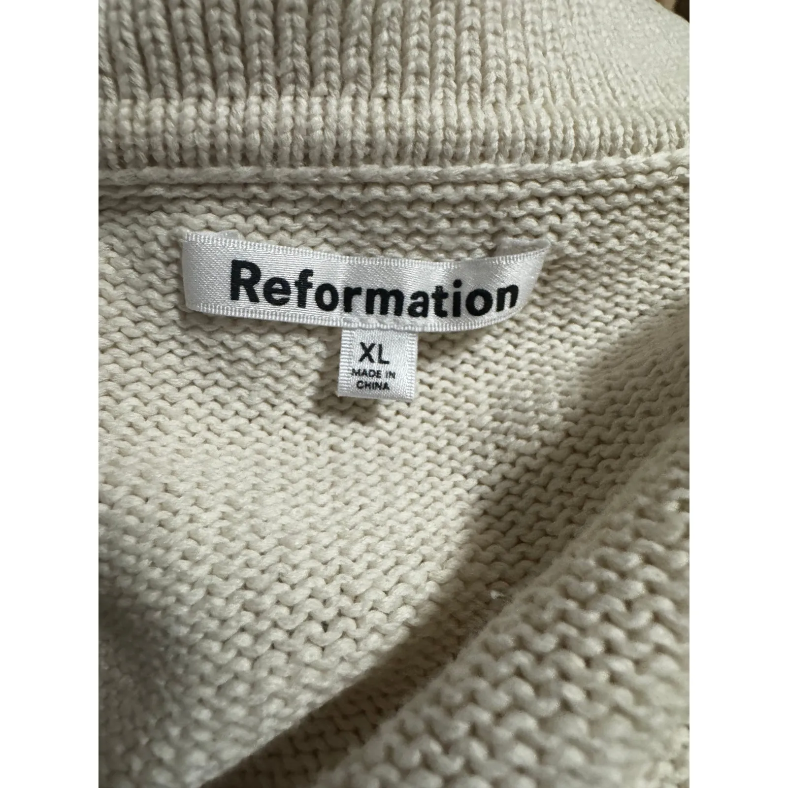 Reformation Francesco Organic Cotton Polo Sweater — XL — Ivory/Cream - Image 4
