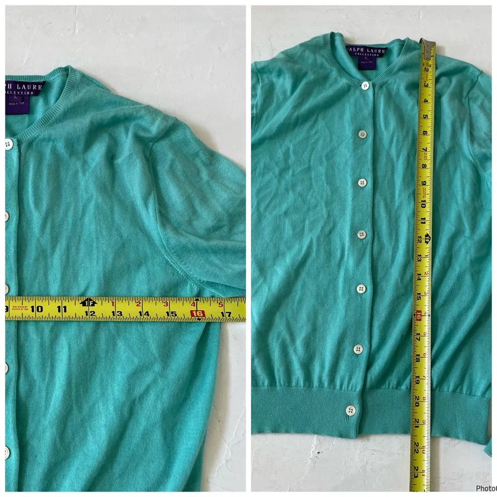 Ralph Lauren Purple Label Sweater Cardigan Green Teal Cashmere Size L Holes Size L - Image 12