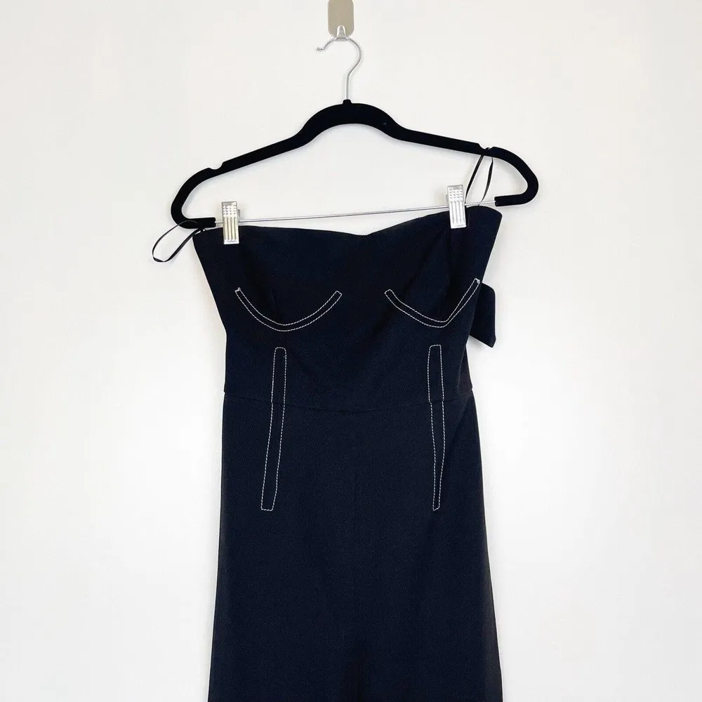 NWT Topshop Contrast Stitch Strapless Jumpsuit Black 6 - Image 3