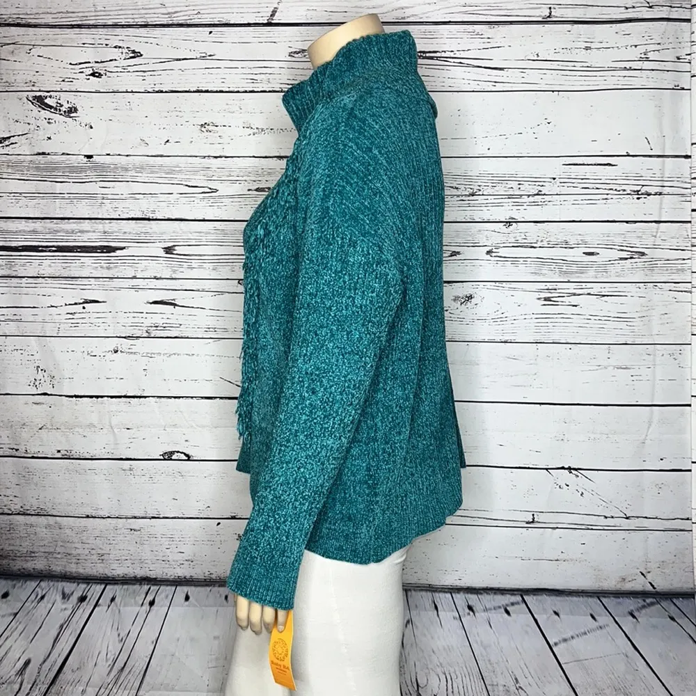 Ruby Rd. Woman NWT Size 2X Teal Cowl Neck Fringe Trim Chenille Sweater Top - Image 3