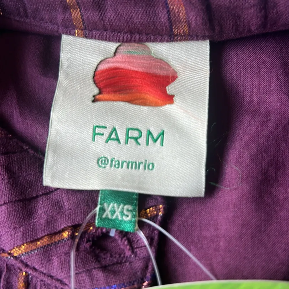 FARM Rio Long Sleeve Pleated Yoke Burgundy Button Down Blouse Size XXS NWT - Image 13