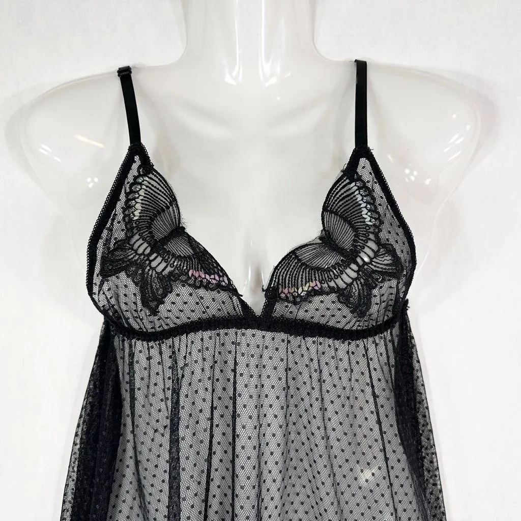 Seven til Midnight Small Medium Lingerie Nightie Black Lace Butterfly 499 - Image 5