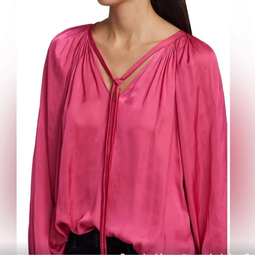 Ramy Brook‎ Paris Shiny Tie Neck Blouse Hot Pink Berry Pink size S - Image 4