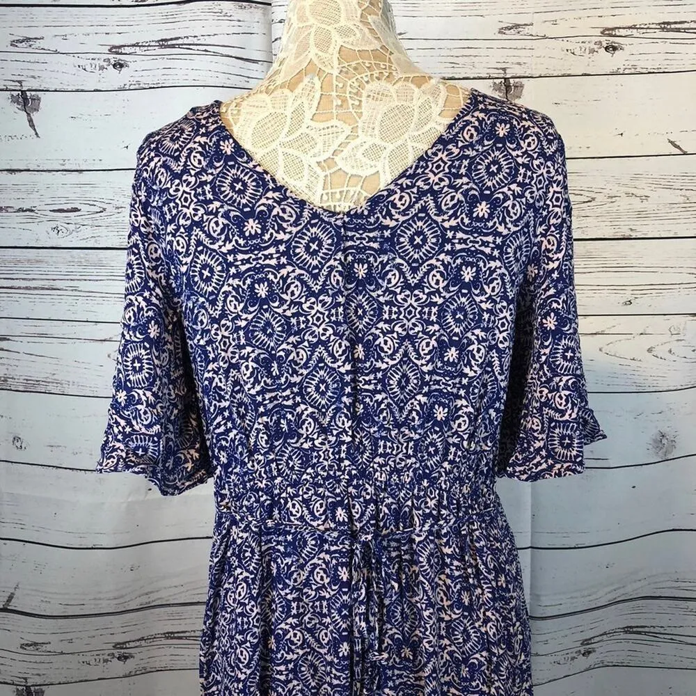 Artesia Boho Chic Button Front Short Sleeve Maxi tasel neck closing size medium Blue - Image 9