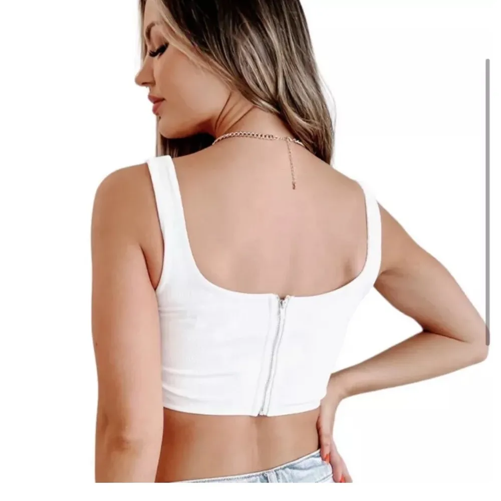 Princess Polly Ribbed Corset White Cropped Bustier Top Women’s Size 6 A1 - Image 2