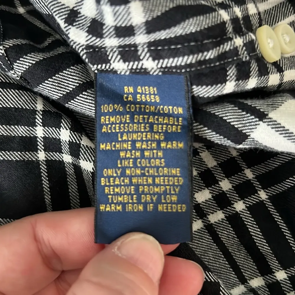 Polo Black/White Plaid Flannel Button Down Size Small - Image 3