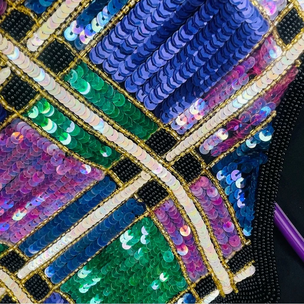 Vintage sequin / silk color block shiney blazer jacket unique era style shirt Blue - Image 10