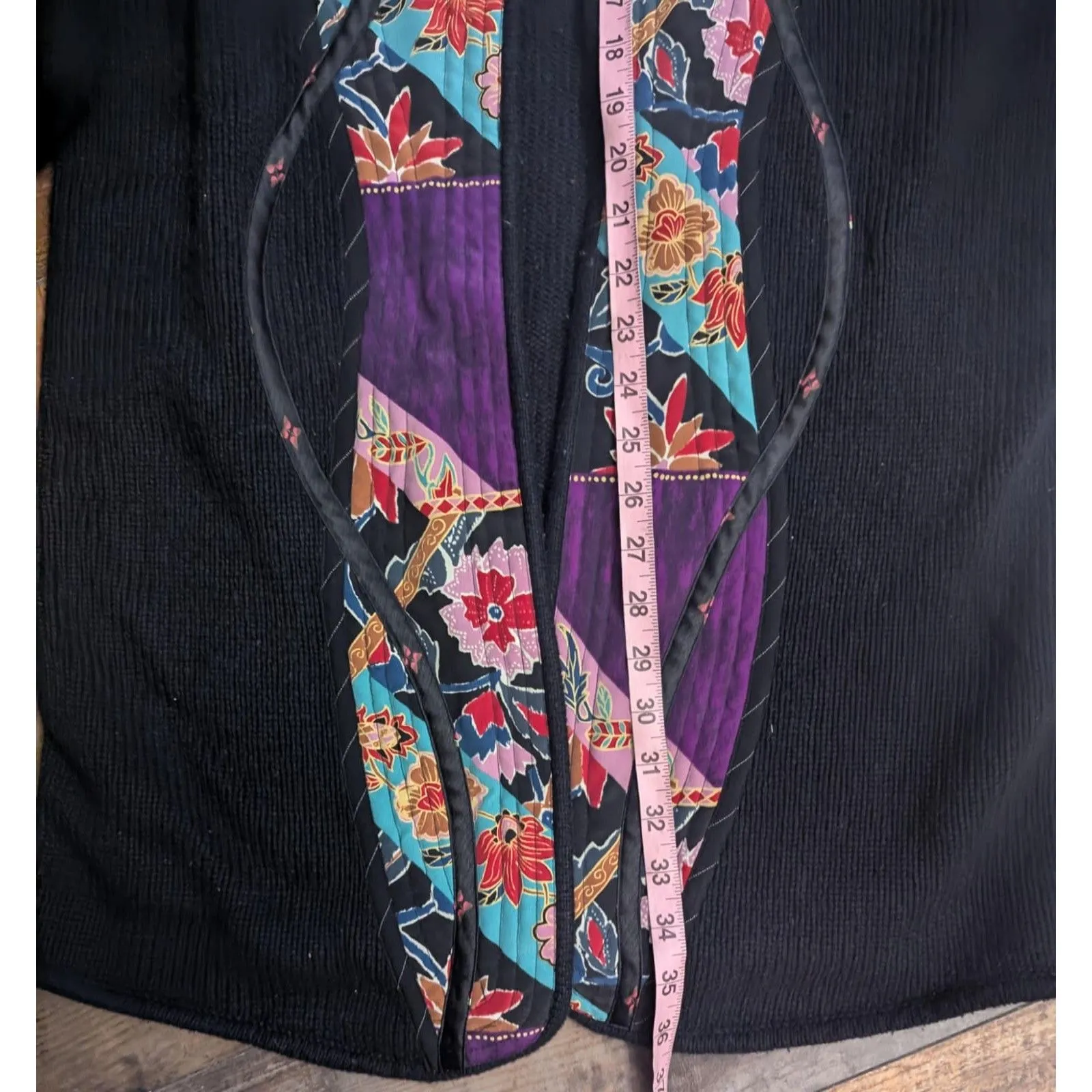 Vintage KOOS Van Den Akker Silk Wool Cardigan Art Wear Quilted Patchwork Black Size M - Image 5