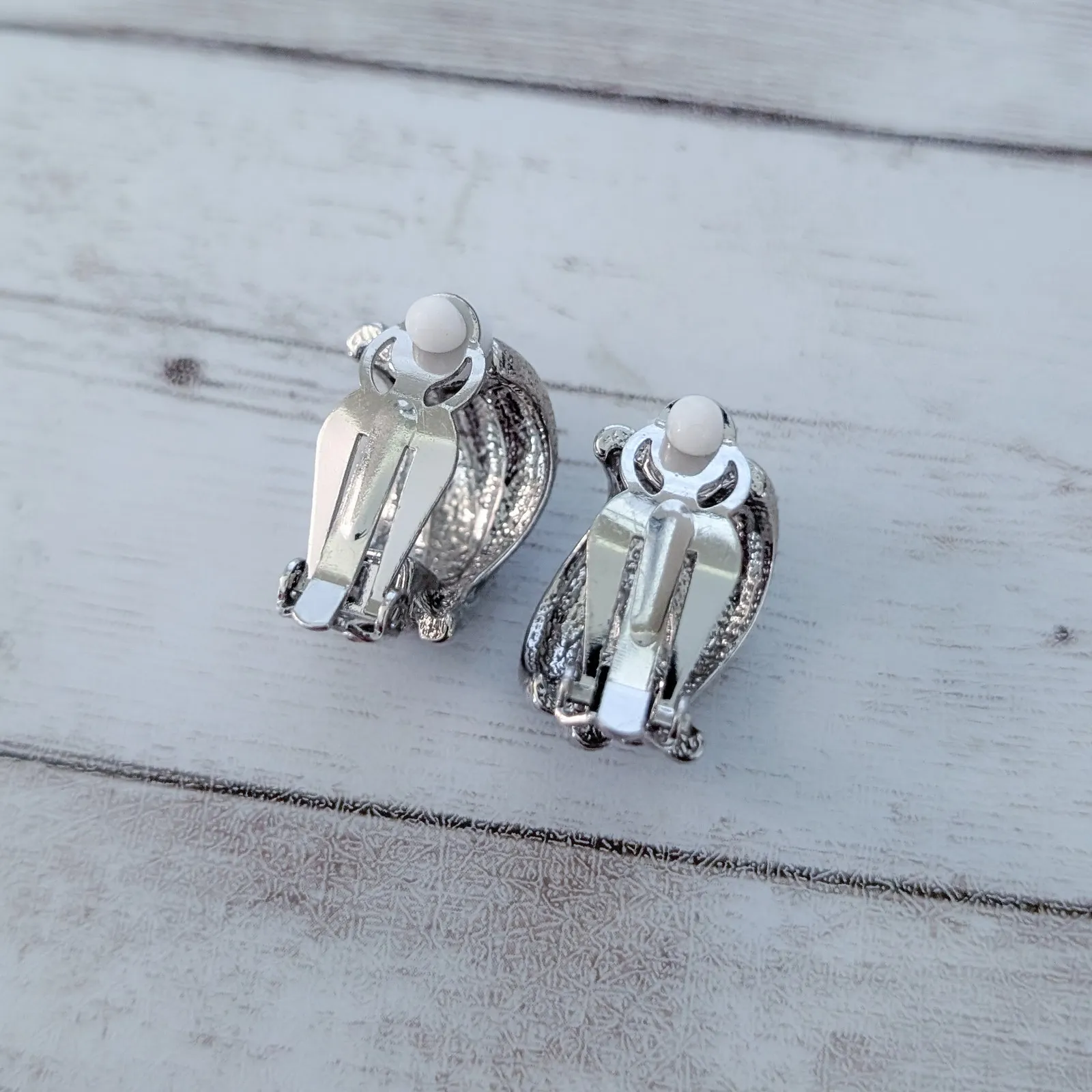 Vintage Clip On Earrings Stunning Chunky Silver Tone Large Statement - Image 5