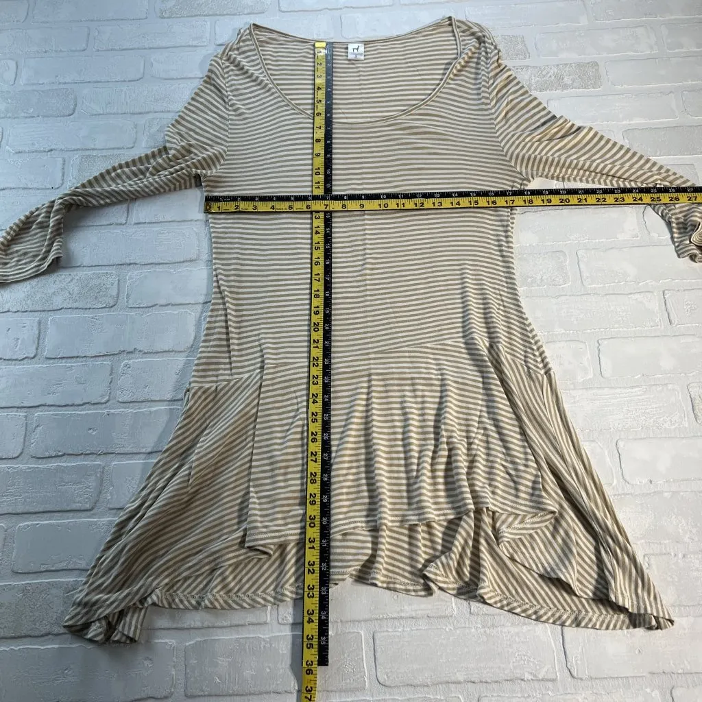 Peruvian Connection Tunic Top Womens Medium Beige White Striped Flowy Sharkbite‎ - Image 2