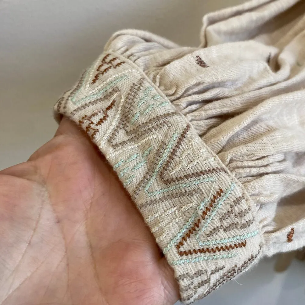 Free People Much Love Embroidered Beige Tunic Mini Dress Size Small - Image 6