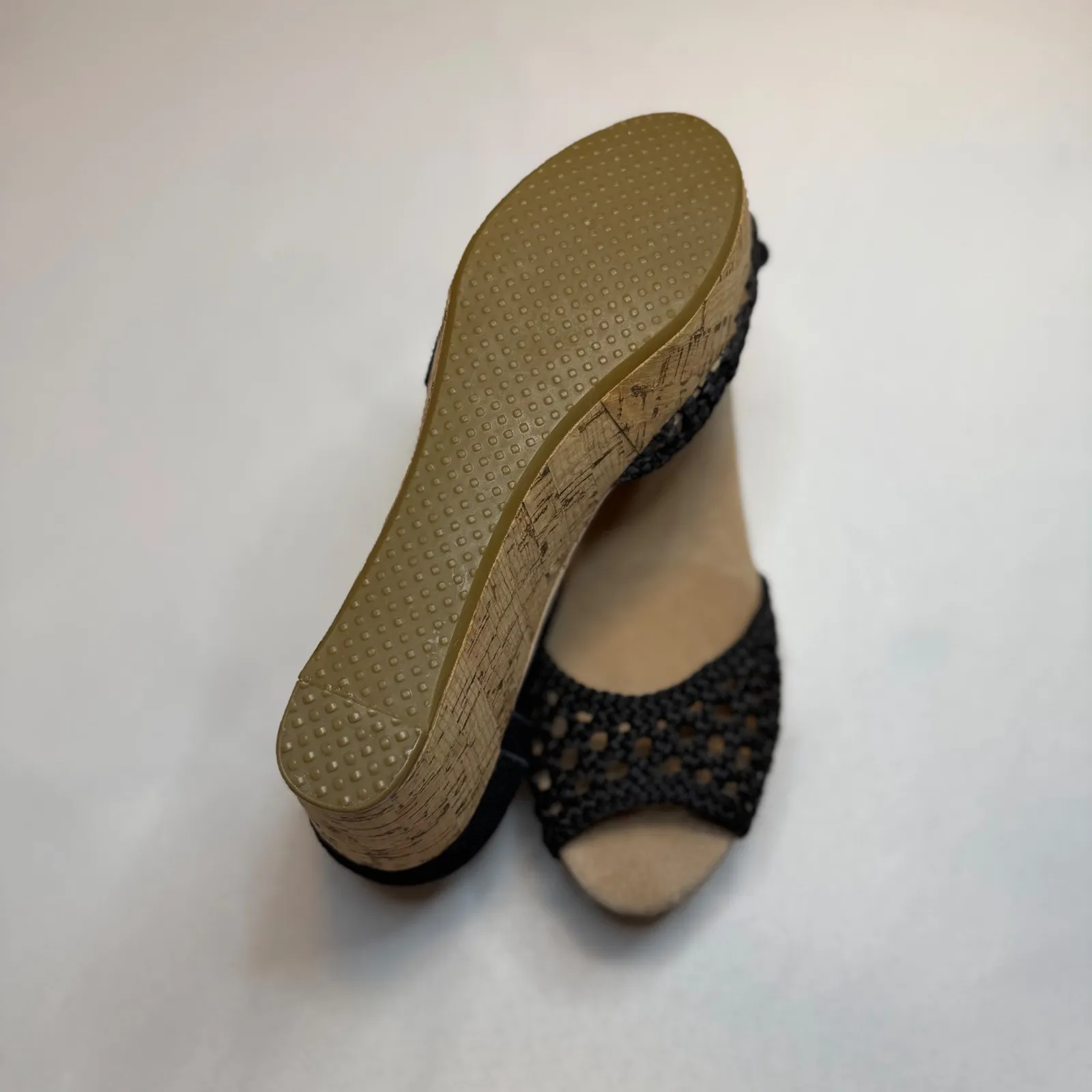 TOMS NEW Black Suede Woven Wedge Sandals Womens  7.5W Cork Platform Ankle Strap - Image 11