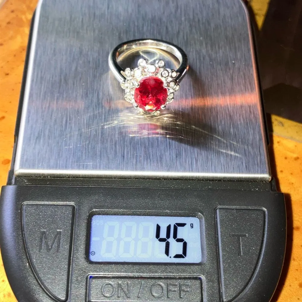 Lab Created Red Sapphire Sterling Silver Cocktail Ring Size 6 - Image 9