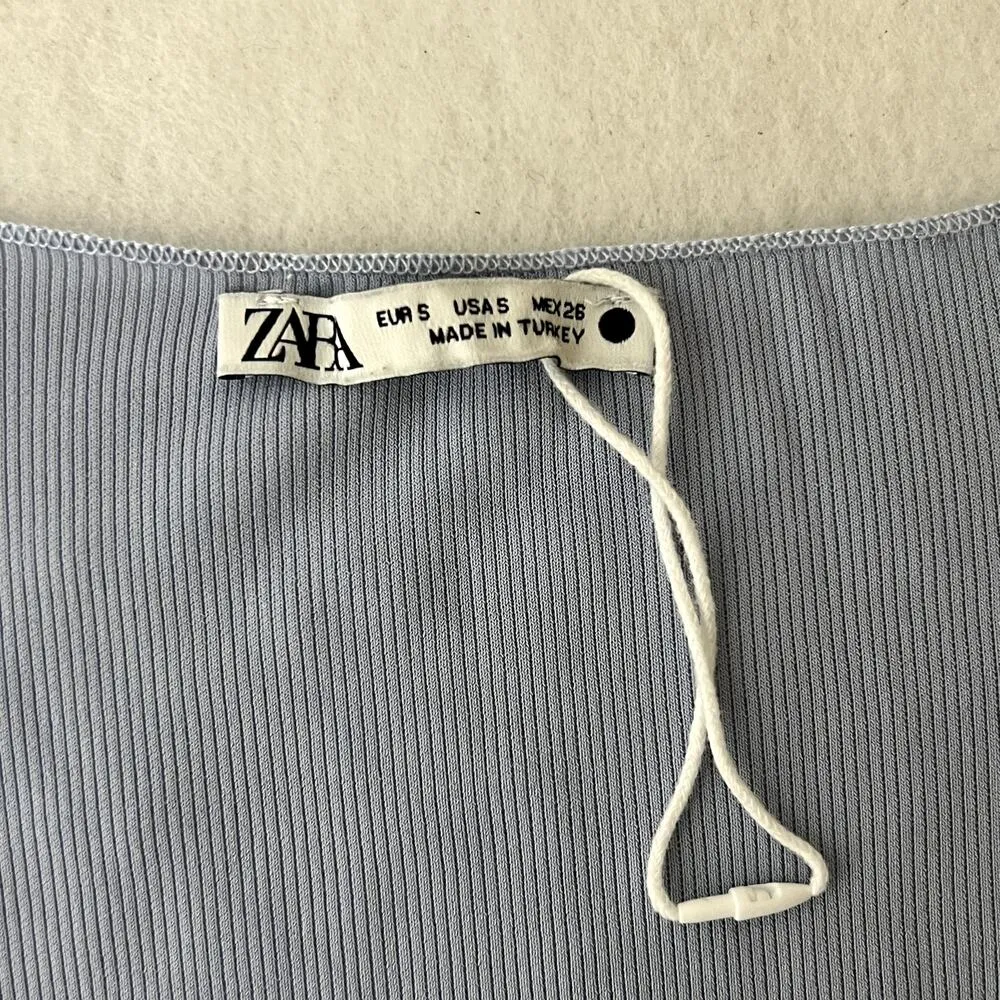 Zara Blue Ribbed Short Sleeve Top - Image 6