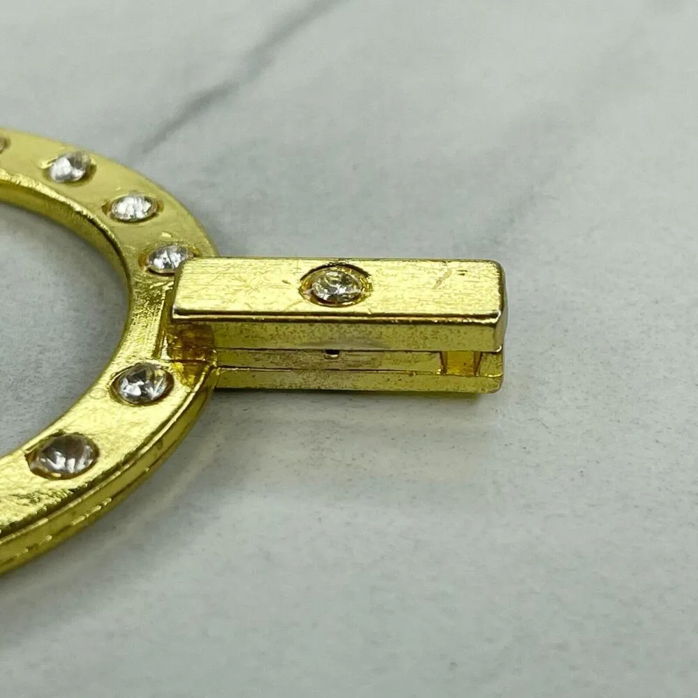 Gold Tone Rhinestone Studded Horseshoe Pendant - Image 3