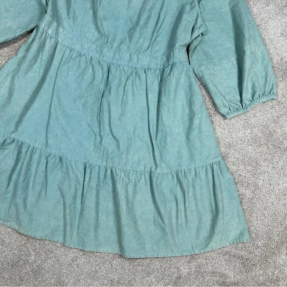 Ava & Viv Plus Size Balloon 3/4 Sleeve A-Line Tiered Dress Flowy in Teal Size X - Image 7