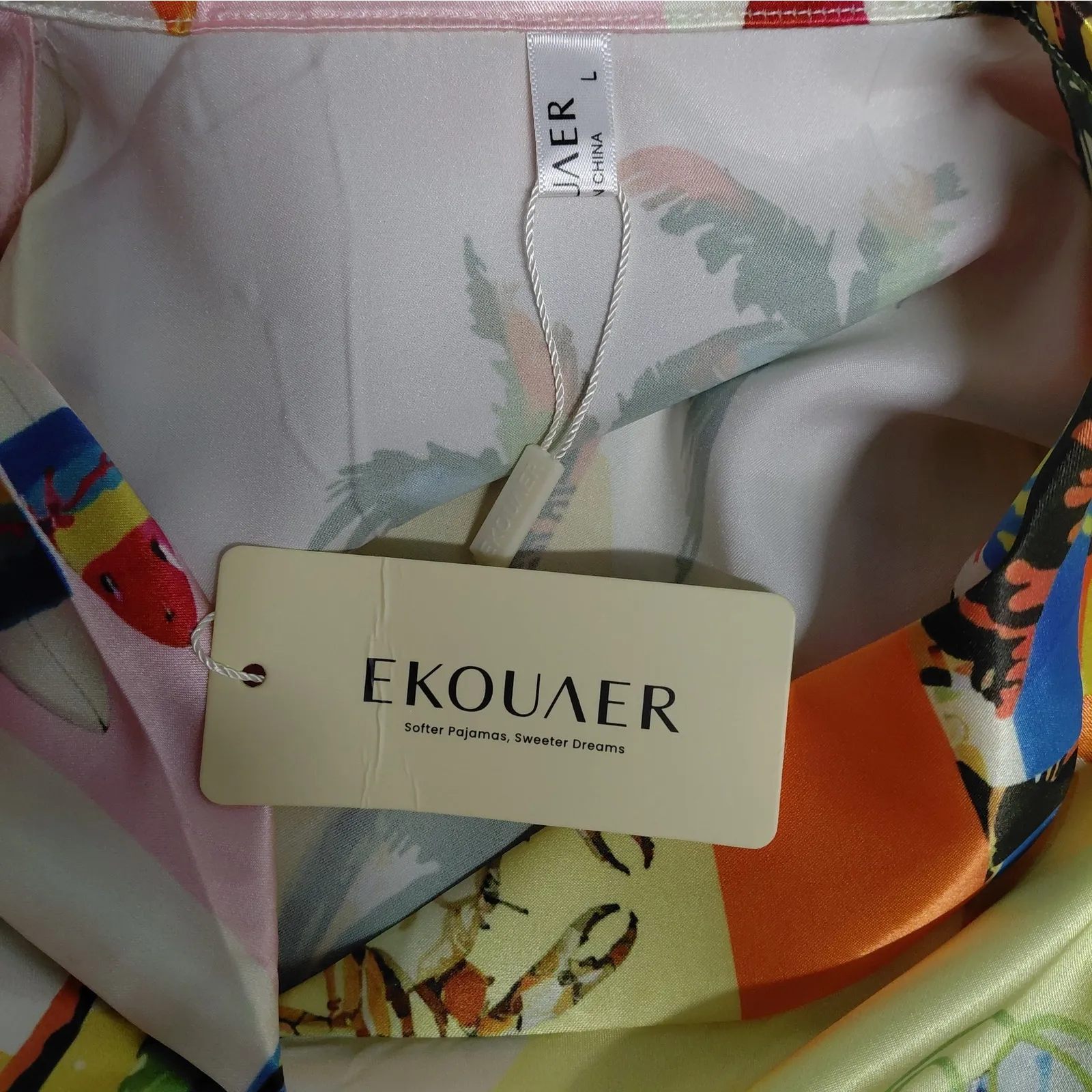 Womens Satin Sleepwear Pajama Set Size Large Tropical Surf Print Coastal Lounge - Image 9