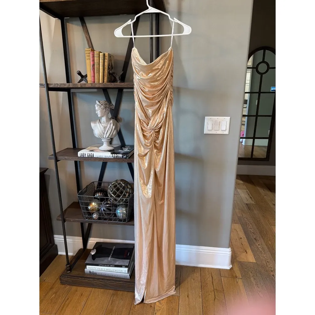 retrofete Maytal Strapless Lame Dress Latte Womens Size Medium Gold - Image 7