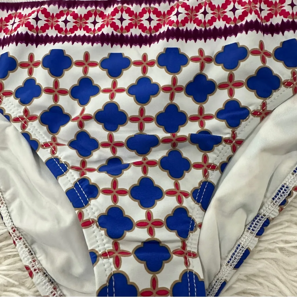 NWT La Blanca Mosaic Tile Blue and Red Geometric Bikini Bottom Size 6 - Image 4