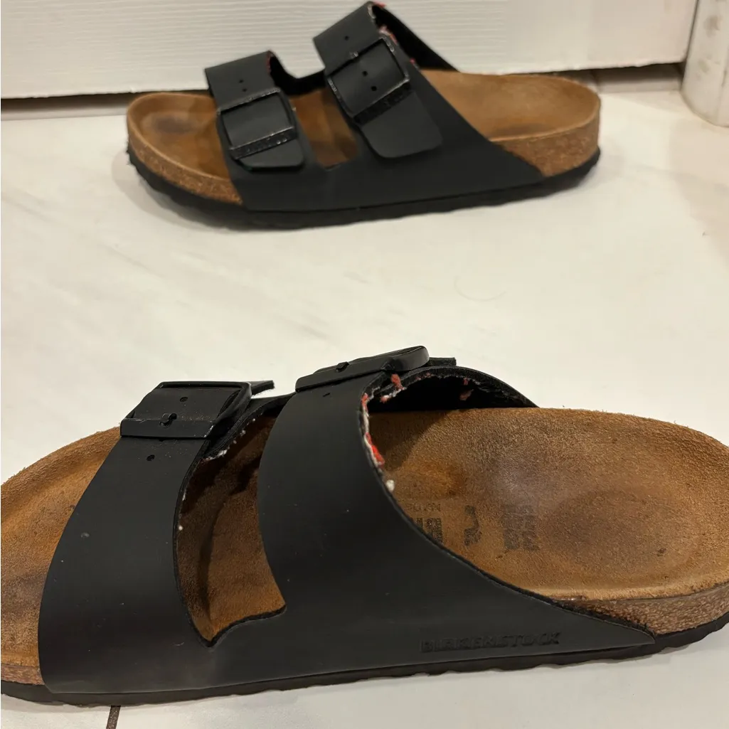 Birkenstock Black Leather Double Strap Sandals - Image 4