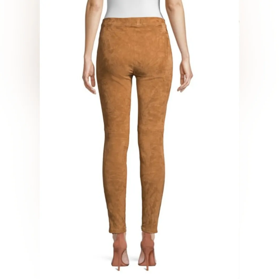 $998 Elie Tahari Roxanna Suede Leggings in Truffle sz L Genuine Lamb Leather Tan - Image 2