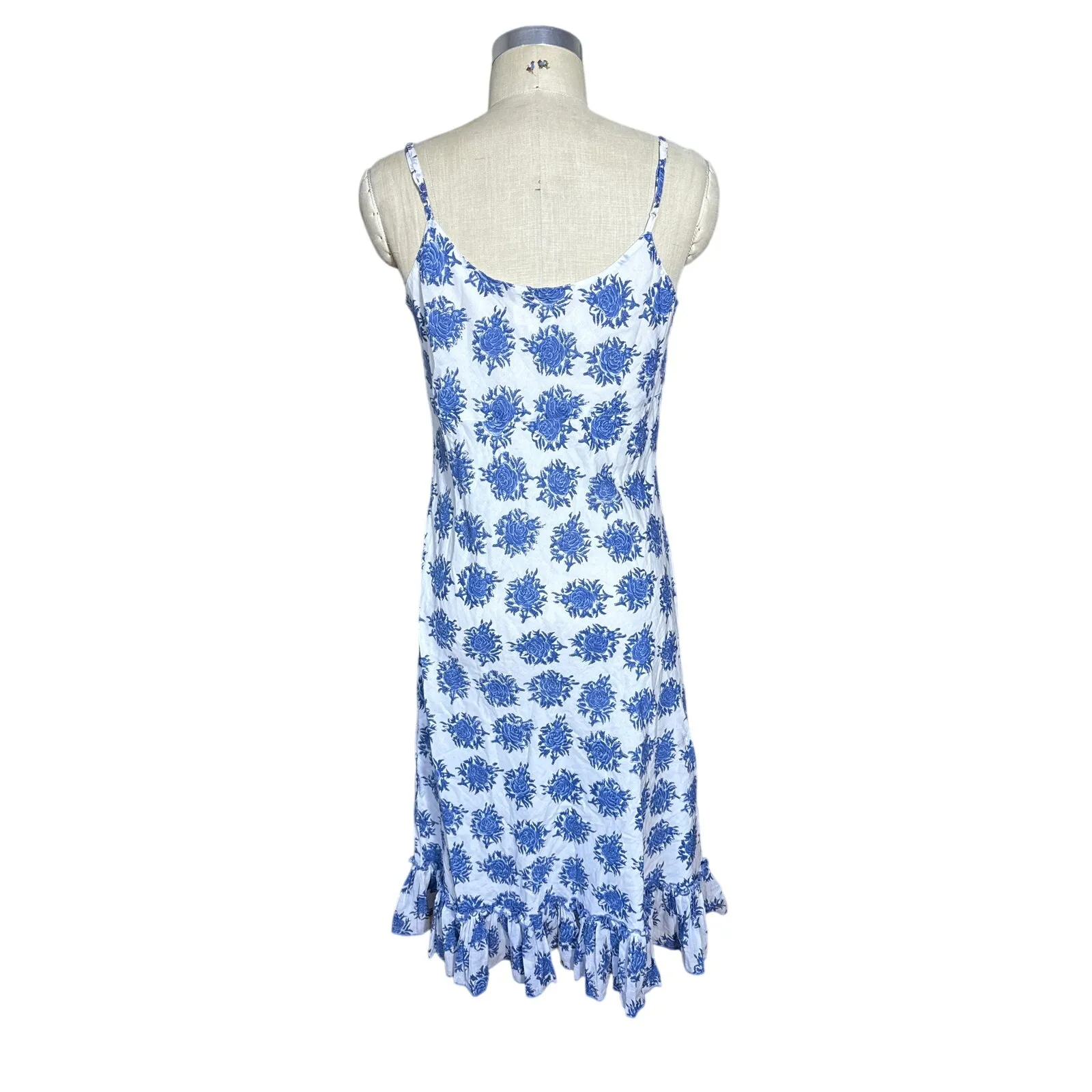 Anokhi Rosana Blue Print Cotton Poplin Midi Sun Dress Size Medium - Image 4