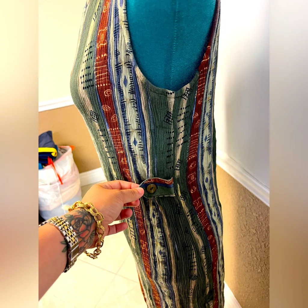 Vintage Sag Harbor‎ Sleeveless Boho Maxi Dress – Earth Tone Stripes – Size Small - Image 4