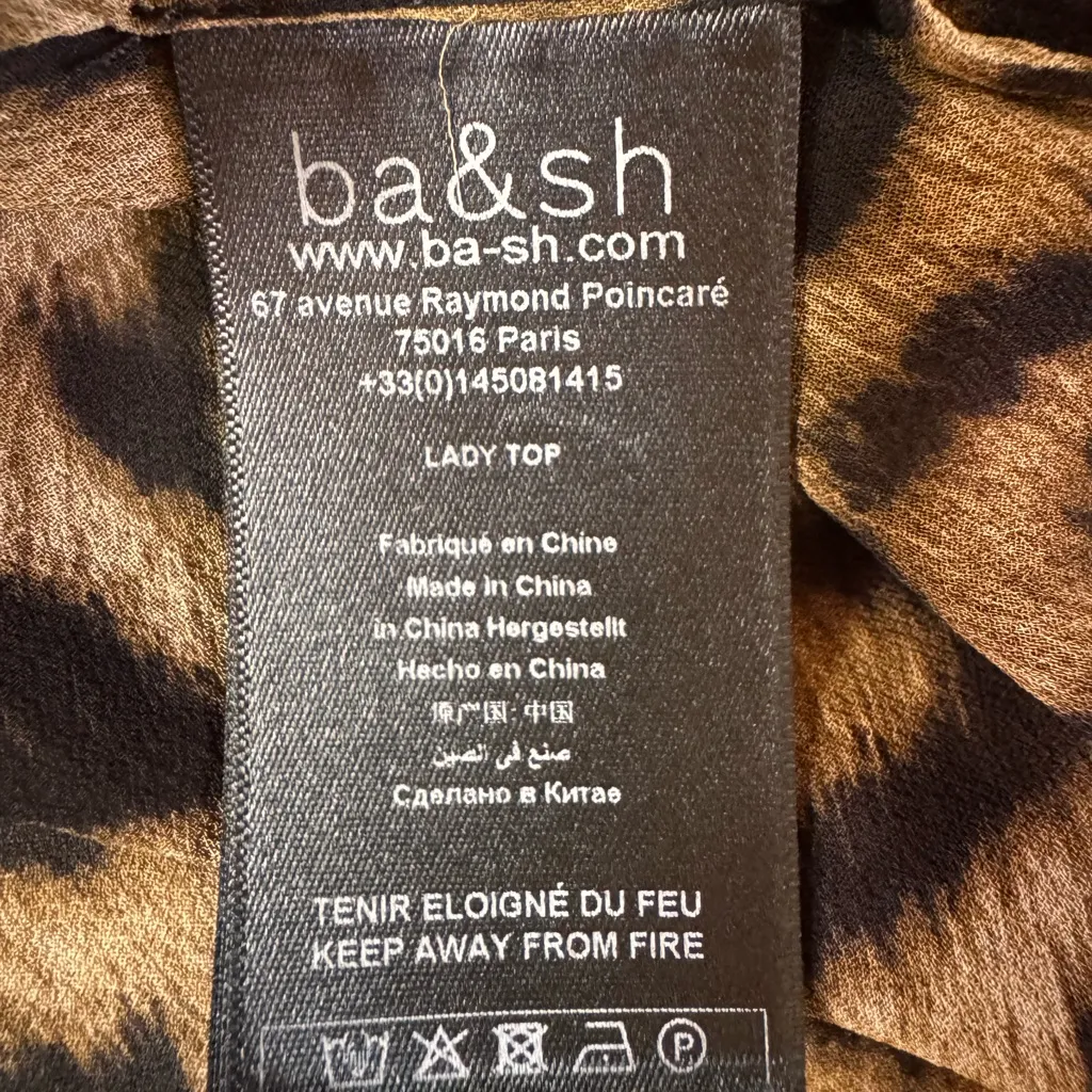 ba&sh Lady Top Leopard Print Sheer Blouse Button Front Flowy Viscose Medium - Image 3