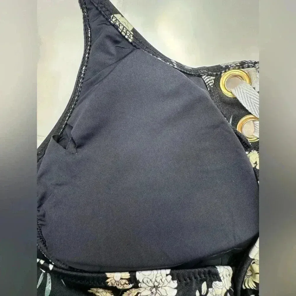 Derek Lam 10 Crosby Women Black Stretch Floral One Piece Lace-Up Swimsuit Large - Image 10