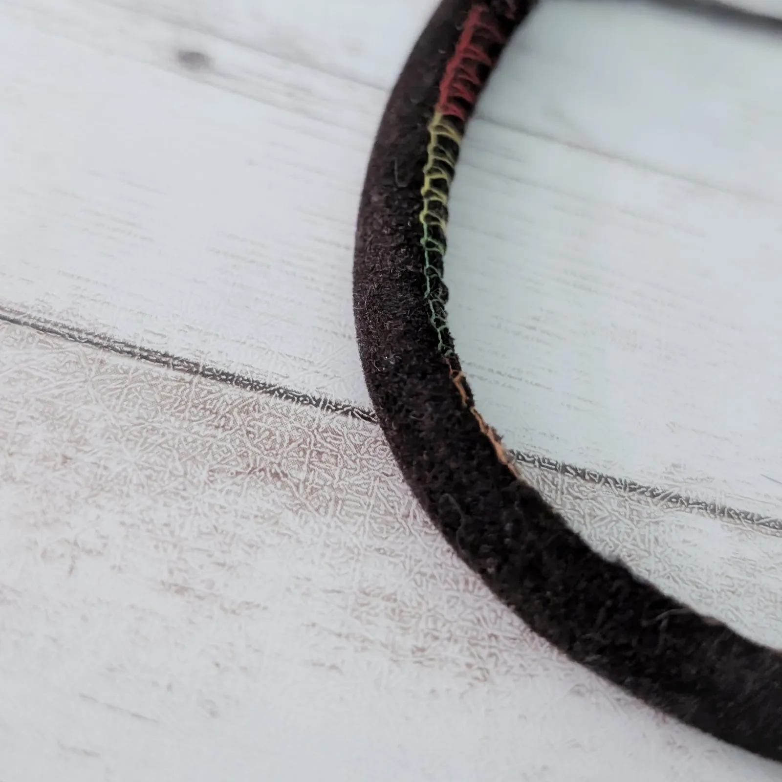 Dark Brown Adjustable Bracelet with Multi Colored Stitching - Image 2