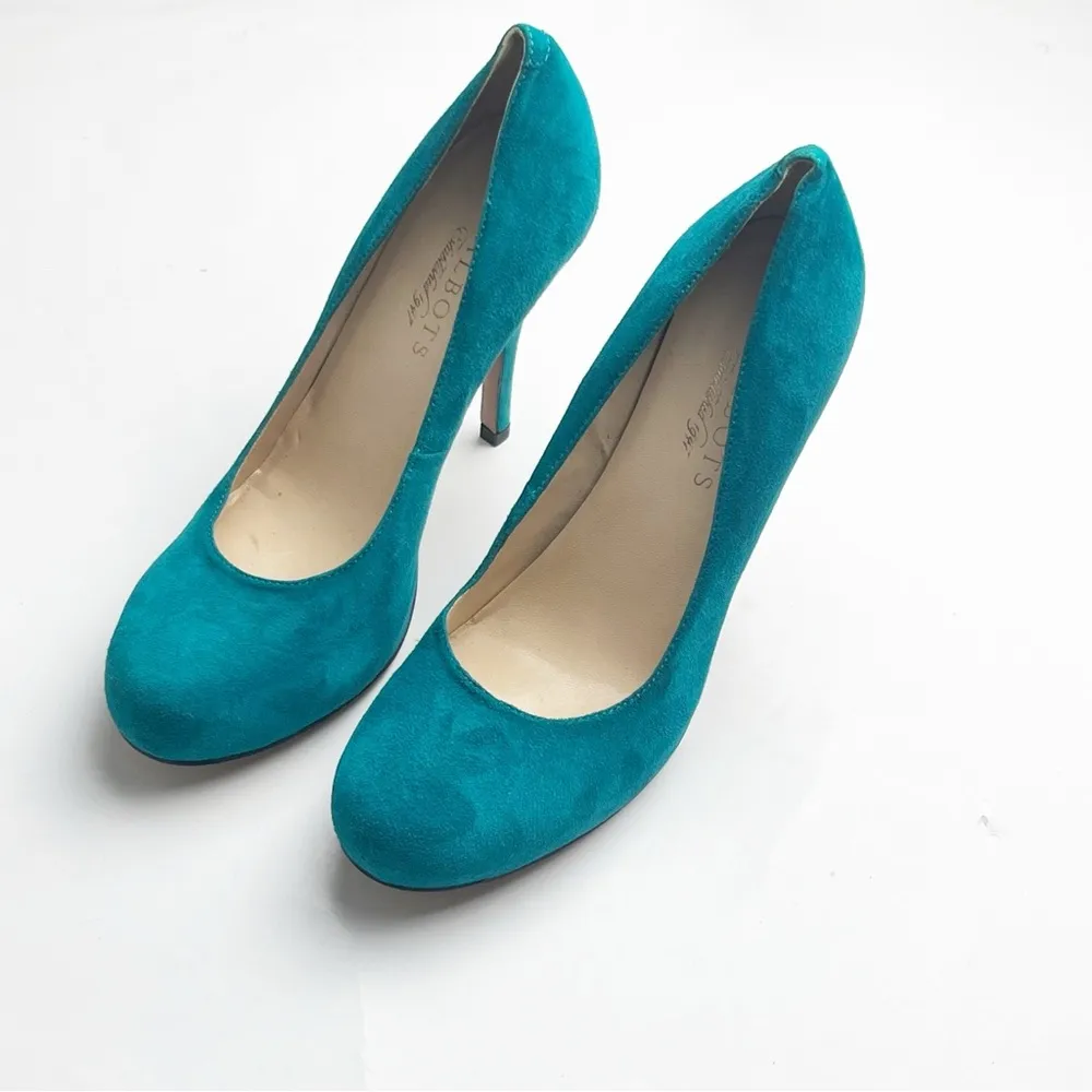 TALBOTS Teal Leather Upper Almond Toe High Heels, Size 6.5B - Image 9
