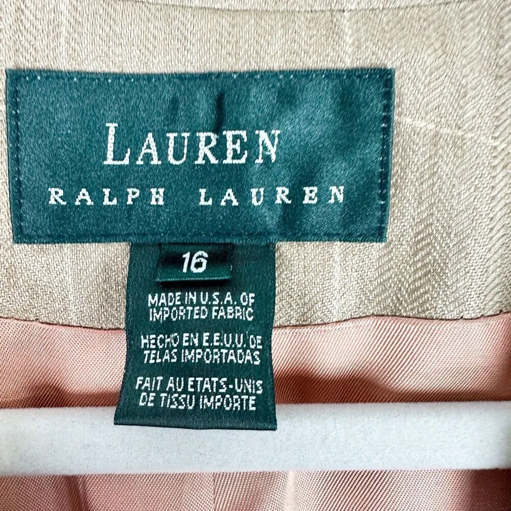 Lauren Ralph Lauren Vintage Women's Linen Plaid Blazer Size 16 Tan Windowpane - Image 4