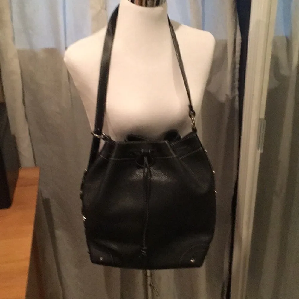 NWOT Kesslord Black Leather silver stud bucket bag - Image 2